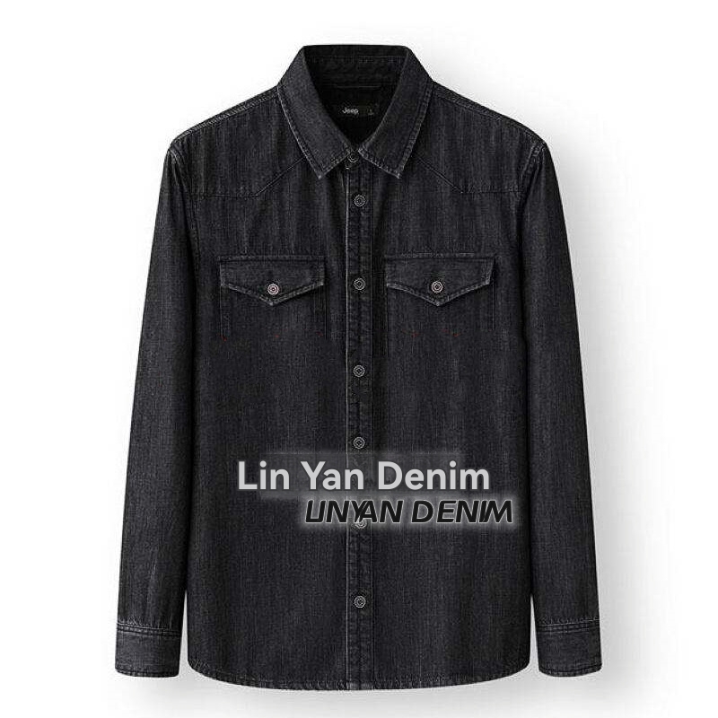 Denim Button-Up Shirt  |  Mens Shirts Clothing Black