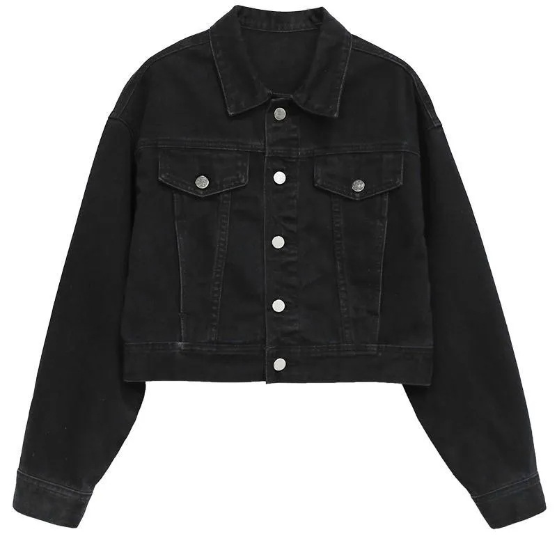 Denim Jacket – Relaxed Cropped Fit  |  Womens Outerwear Clothing Black