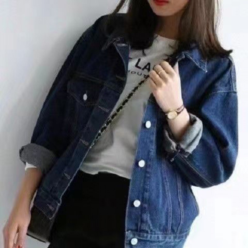 Distressed Denim Jacket – Relaxed Fit  |  Womens Outerwear Clothing Mid blue