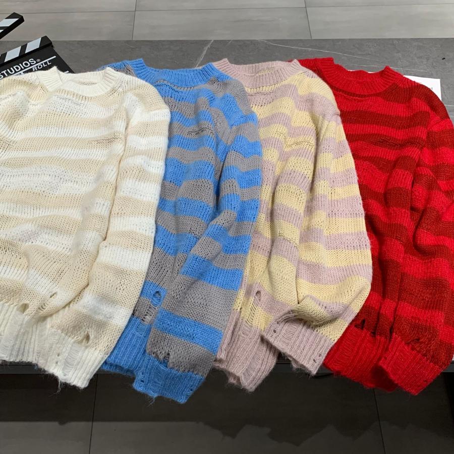 Distressed Stripe Cardigan  |  Womens Knitwear Clothing ecru