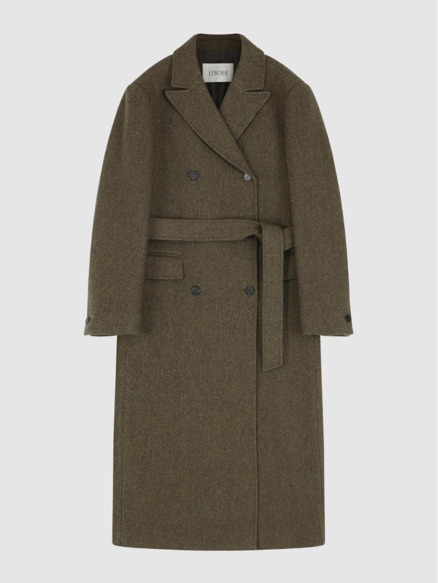 Double-Breasted Wool Coat  |  Womens Outerwear Clothing Khaki green