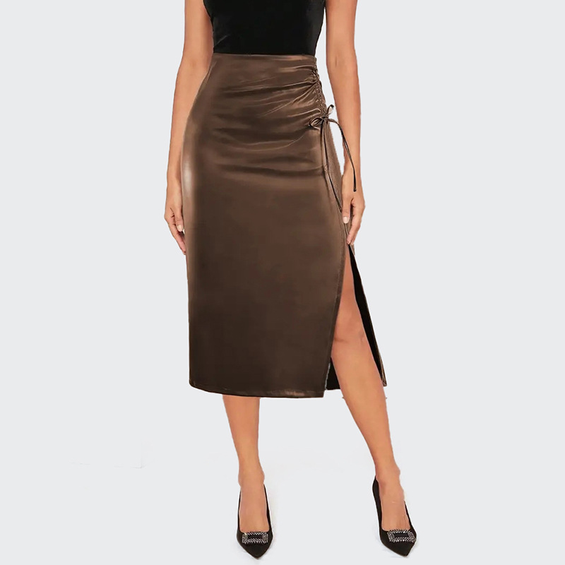 Leather Zipper Tape Skirt Runway Show  |  Womens Skirts Clothing Dark brown