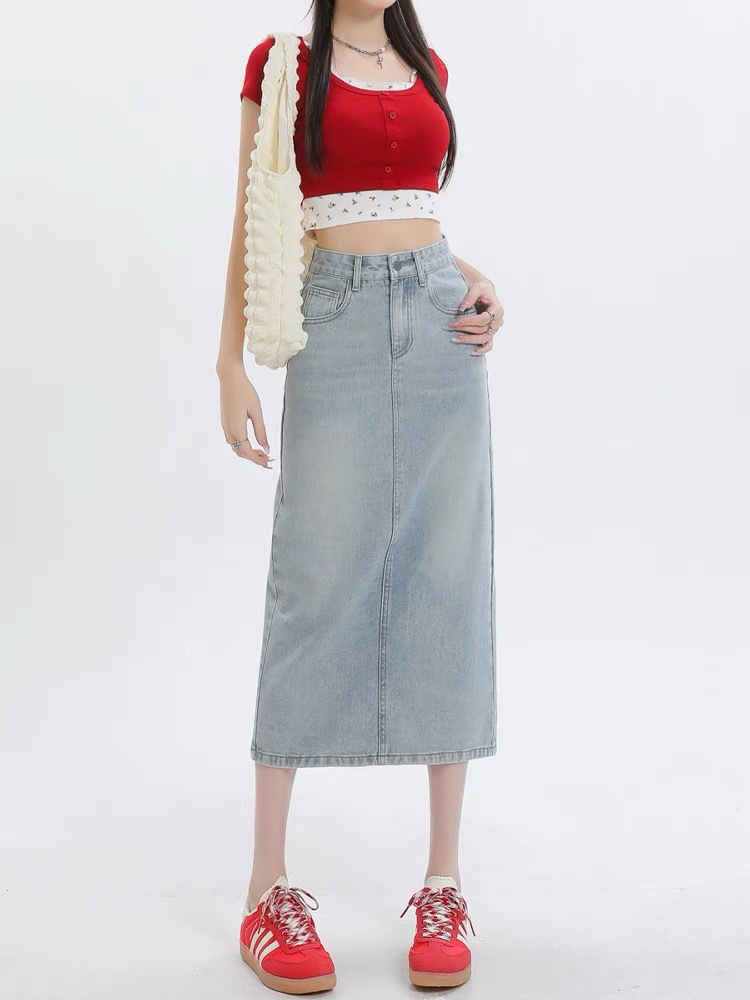 Mid-Length Denim Skirt  |  Womens Skirts Clothing Light blue