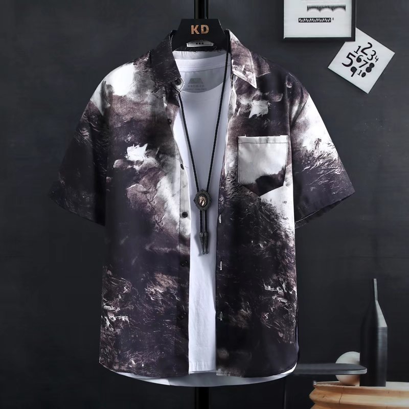 Printed Button-Up Shirt Unisex  |  Womens Shirts & Blouses Clothing Black